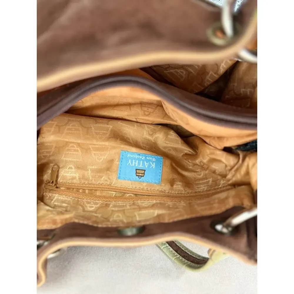 Vintage Y2K Kathy Van Zeeland Brown Faux Suede Grommet Tote Bag